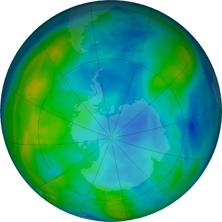 Antarctic ozone map for 18 June 2020